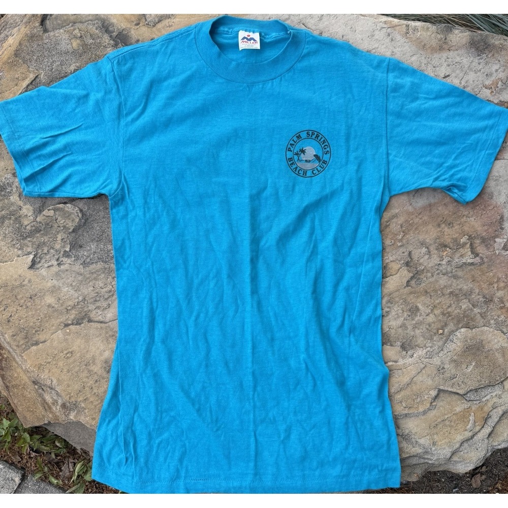 Vintage 80s Palm Springs Beach Club T Shirt USA Single Stitch Teal Large